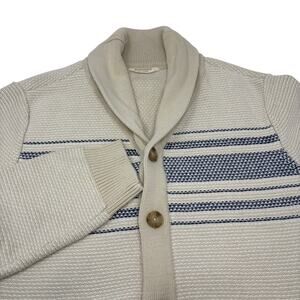 Marine Layer Mens Medium Beige Blue Shawl Collar Cardigan Knit Sweater